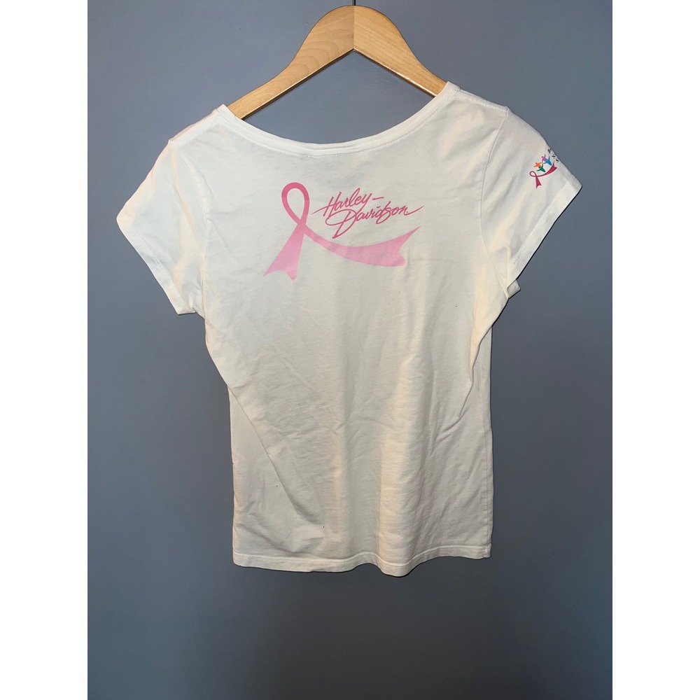 Harley-Davidson Pink Label‎ Breast Cancer Awareness White Graphic T-Shirt Medium